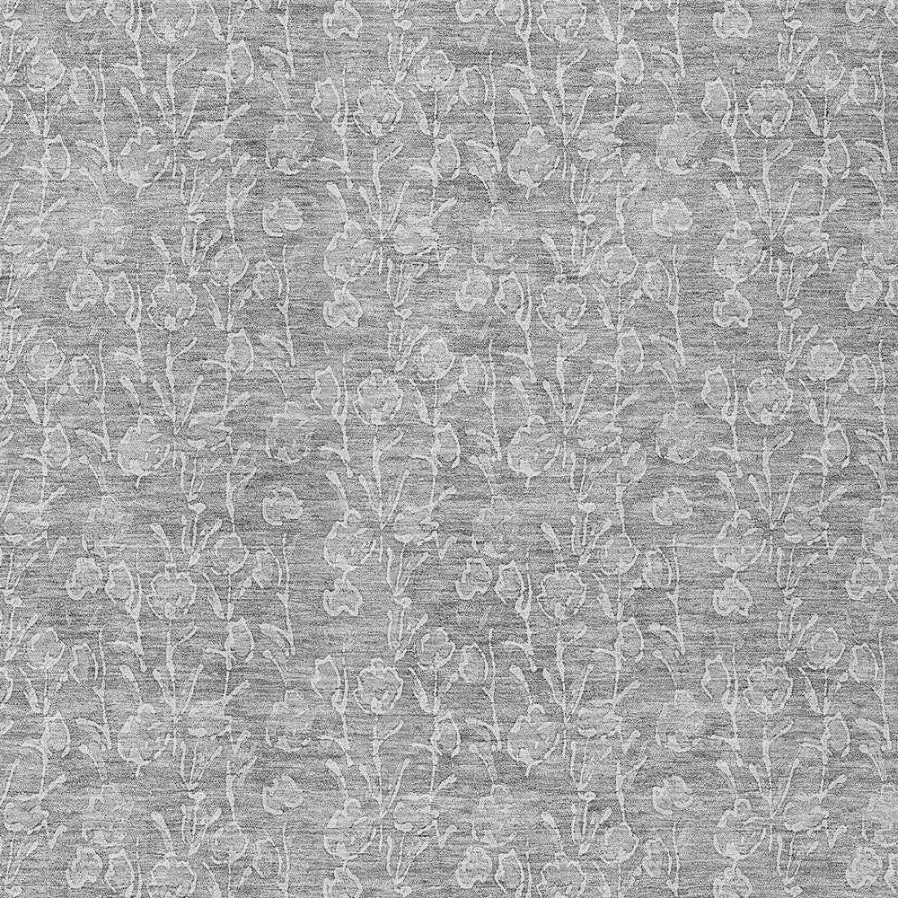 3' X 5' Silver And Ivory Floral Washable Indoor Outdoor Area Rug