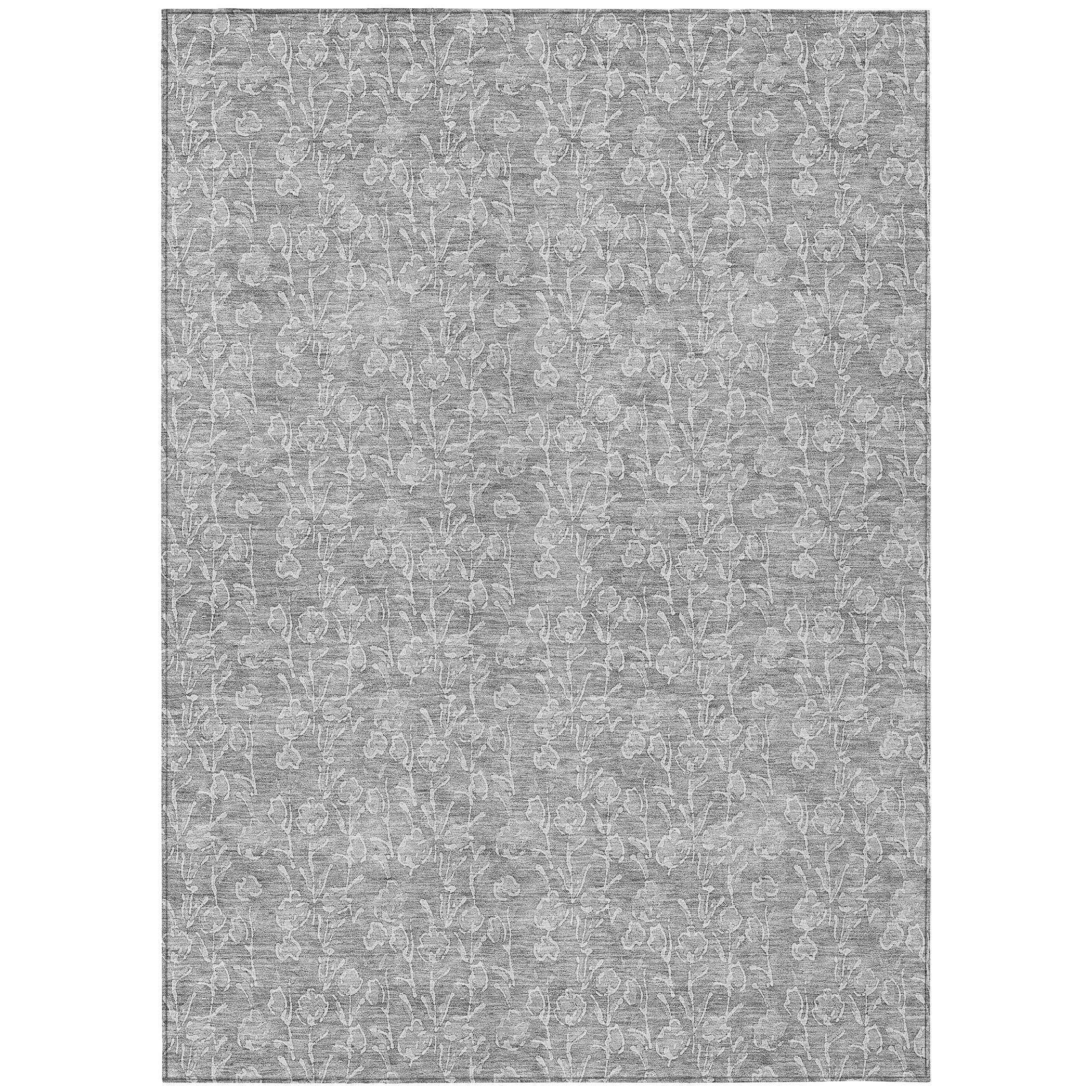 3' X 5' Silver And Ivory Floral Washable Indoor Outdoor Area Rug