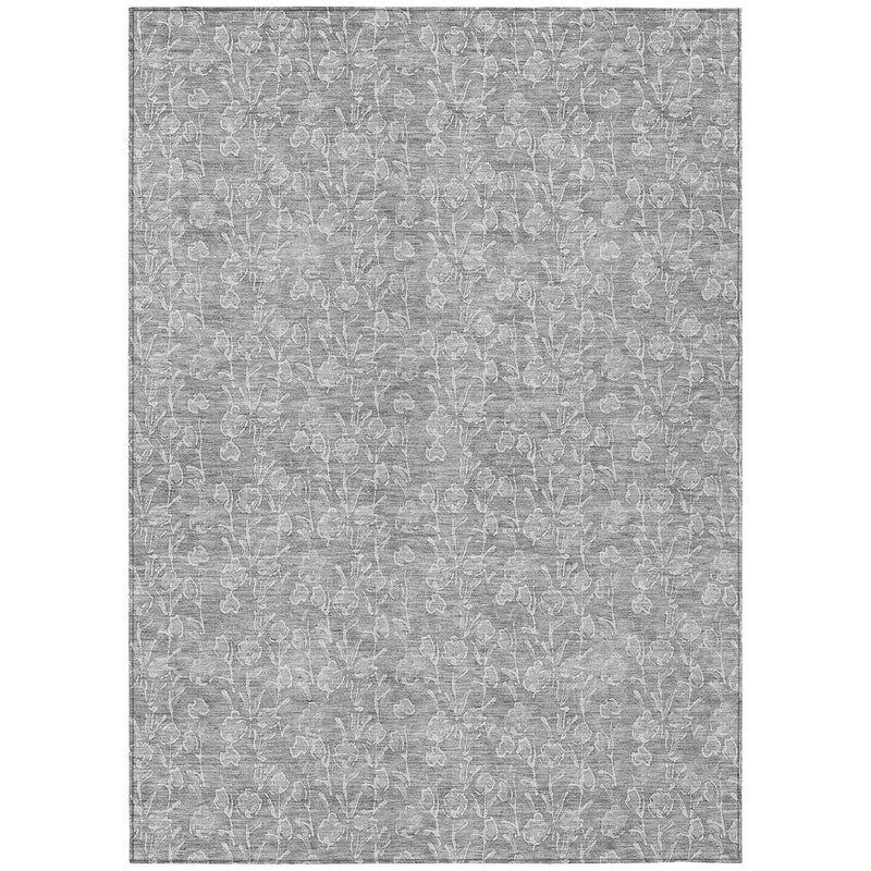 3' X 5' Silver And Ivory Floral Washable Indoor Outdoor Area Rug
