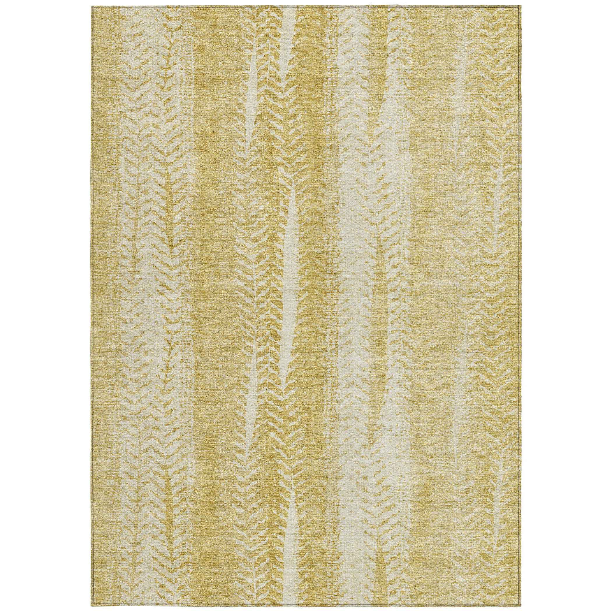 9' X 12' Gold Wheat And Ivory Botanical Leaves Washable Indoor Outdoor Area Rug