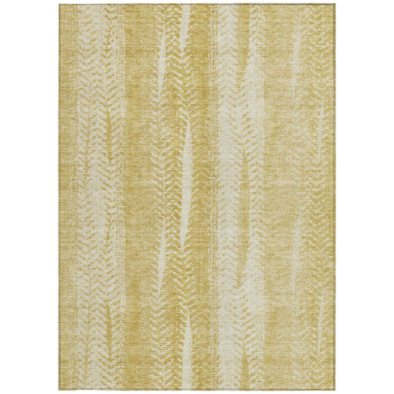 9' X 12' Gold Wheat And Ivory Botanical Leaves Washable Indoor Outdoor Area Rug