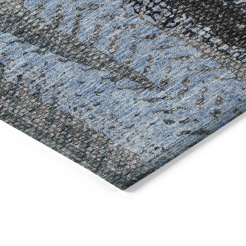 3' X 5' Blue Gray And Charcoal Botanical Leaves Washable Indoor Outdoor Area Rug