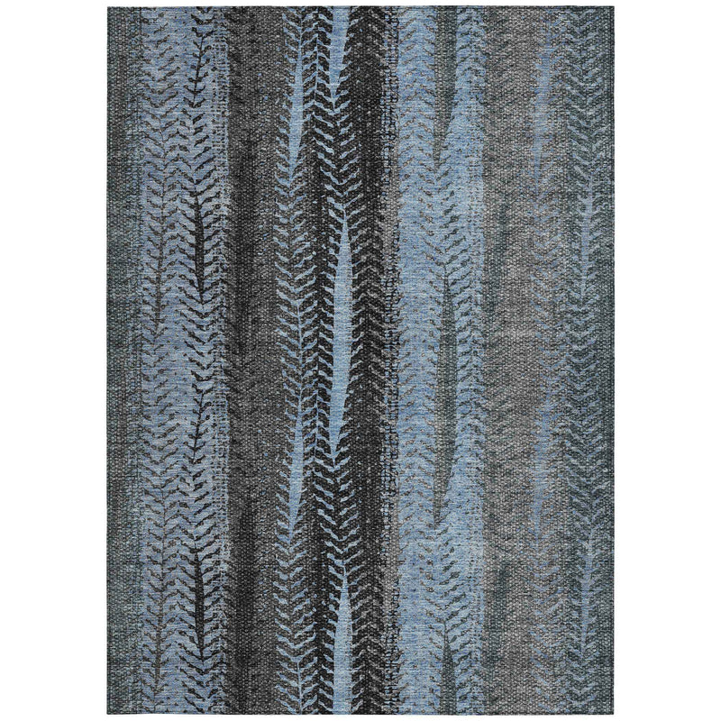 3' X 5' Blue Gray And Charcoal Botanical Leaves Washable Indoor Outdoor Area Rug