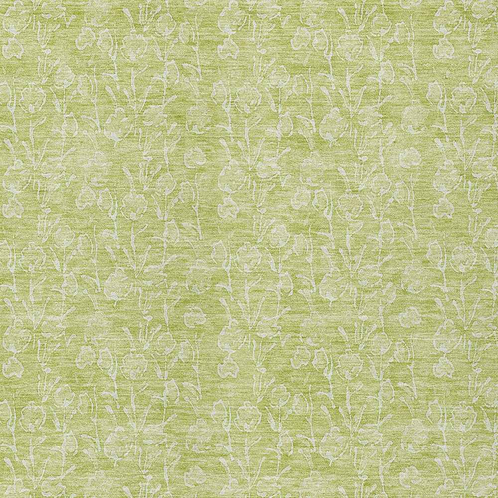3' X 5' Artichoke Green And Ivory Floral Washable Indoor Outdoor Area Rug
