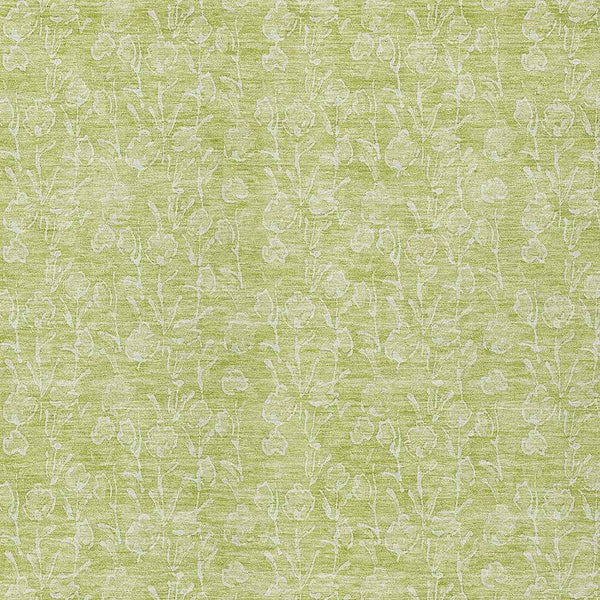 3' X 5' Artichoke Green And Ivory Floral Washable Indoor Outdoor Area Rug
