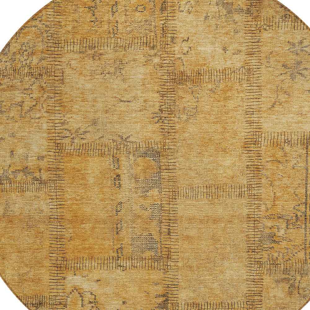 8' Peach Gray And Charcoal Round Patchwork Washable Indoor Outdoor Area Rug