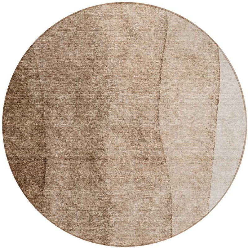 8' Brown And Beige Round Ombre Washable Indoor Outdoor Area Rug