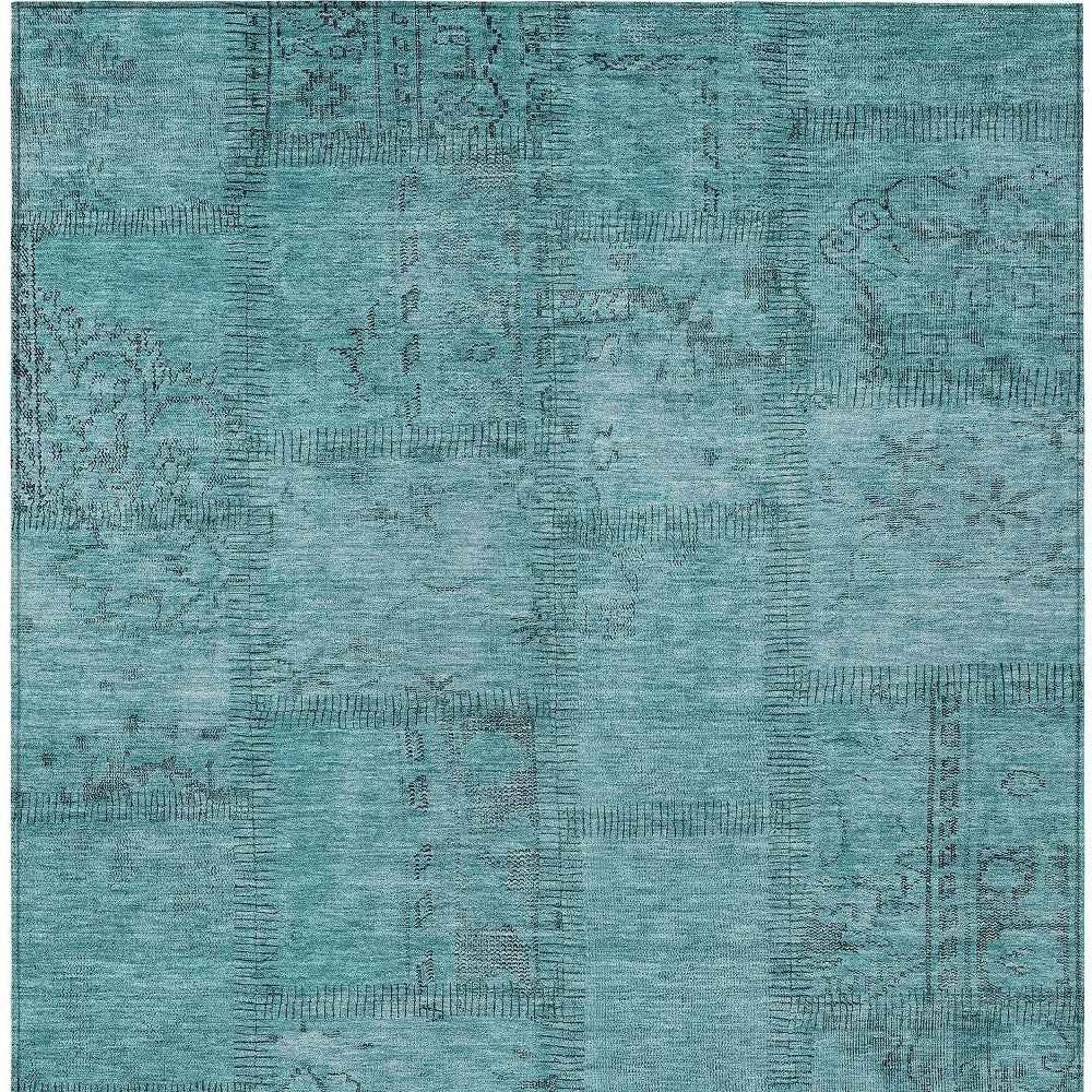 3' X 5' Teal Blue And Aqua Patchwork Washable Indoor Outdoor Area Rug