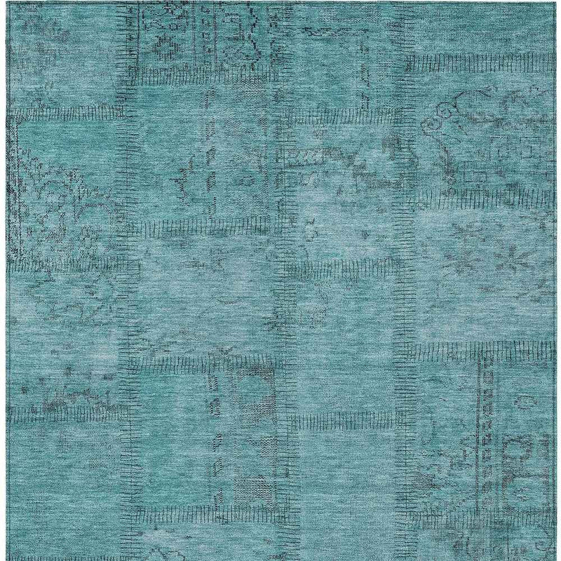 3' X 5' Teal Blue And Aqua Patchwork Washable Indoor Outdoor Area Rug
