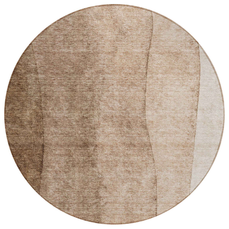 8' Brown And Beige Round Ombre Washable Indoor Outdoor Area Rug