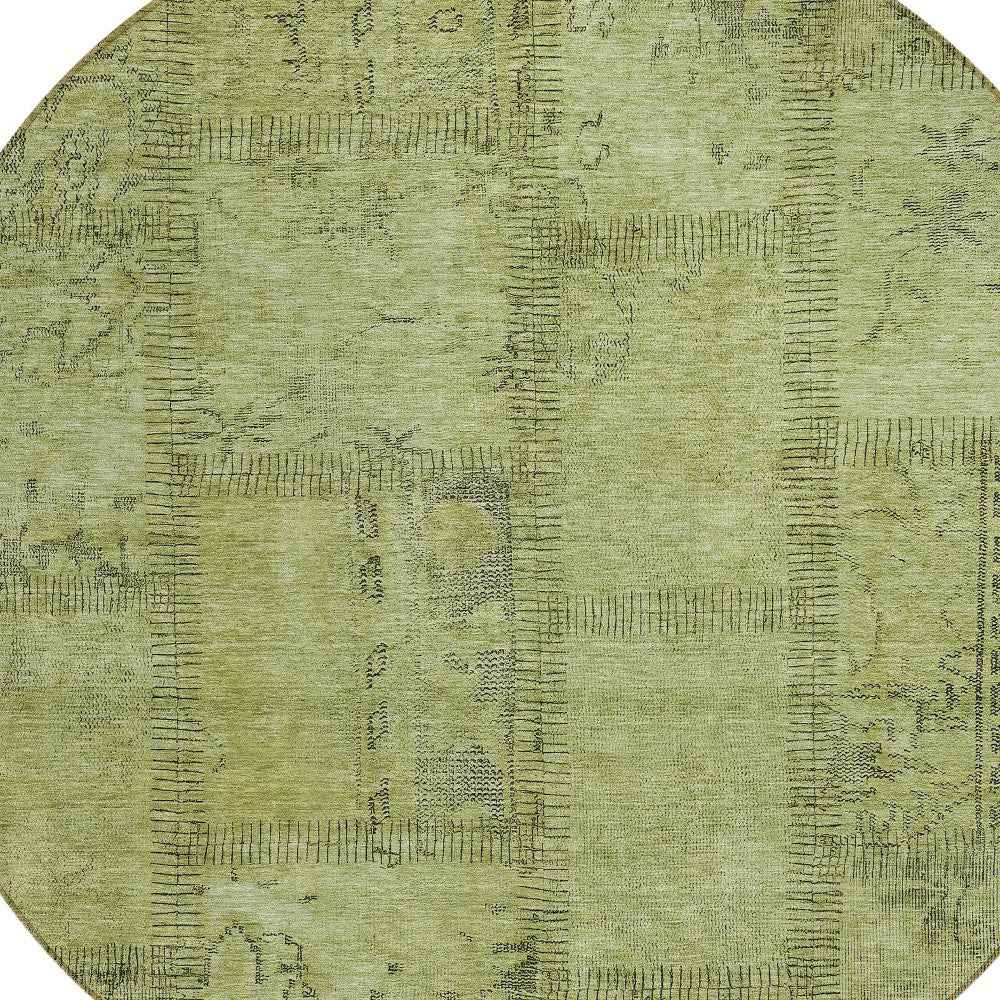8' Fern Green And Artichoke Green Round Patchwork Washable Indoor Outdoor Area Rug