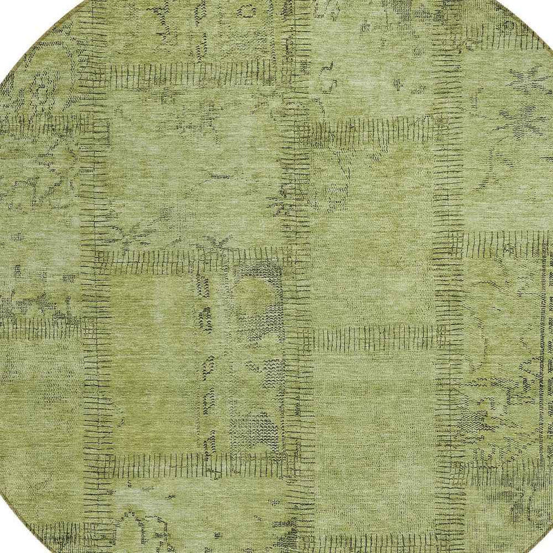 8' Fern Green And Artichoke Green Round Patchwork Washable Indoor Outdoor Area Rug