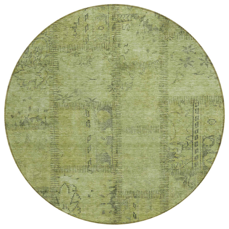 8' Fern Green And Artichoke Green Round Patchwork Washable Indoor Outdoor Area Rug