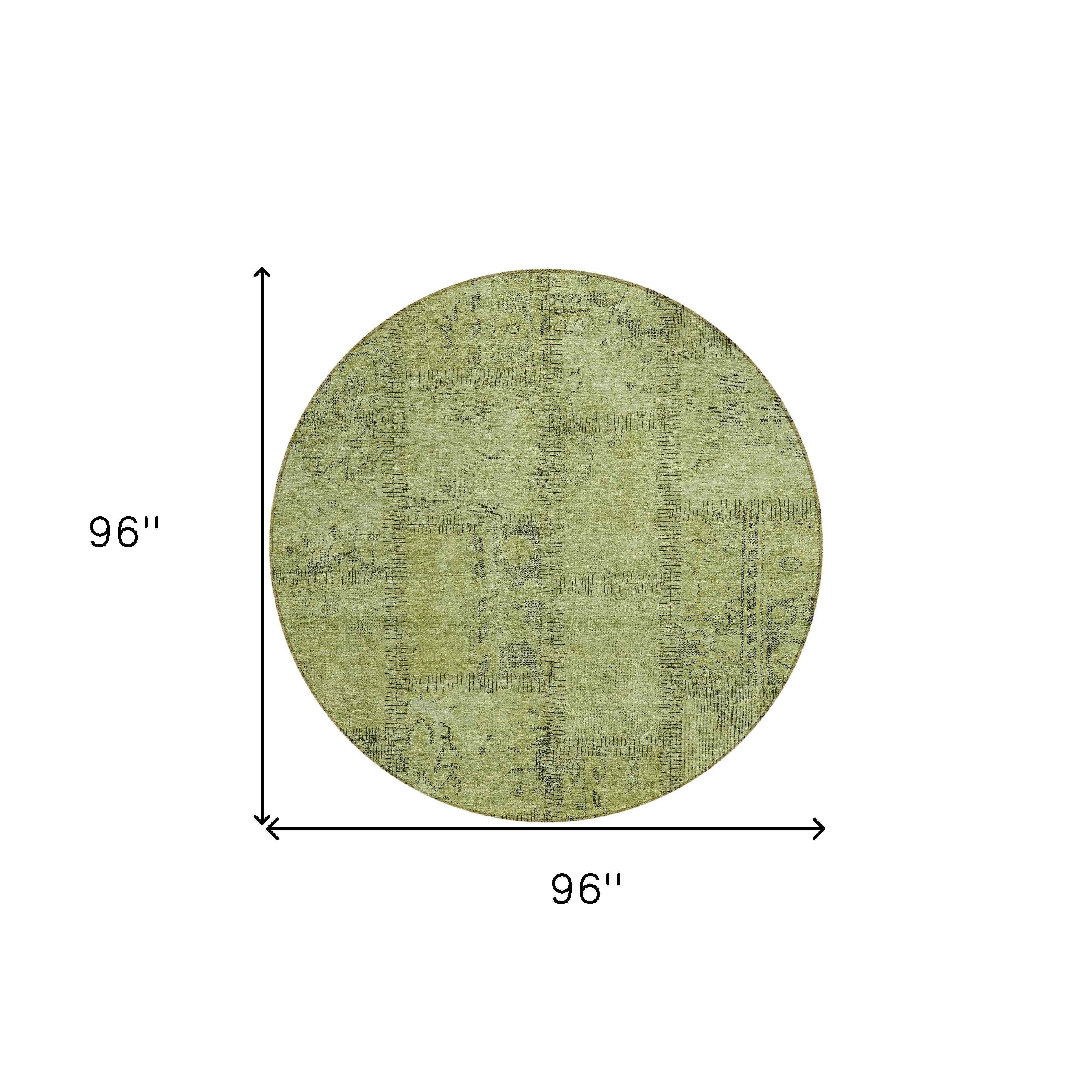 8' Fern Green And Artichoke Green Round Patchwork Washable Indoor Outdoor Area Rug