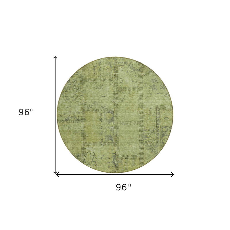 8' Fern Green And Artichoke Green Round Patchwork Washable Indoor Outdoor Area Rug
