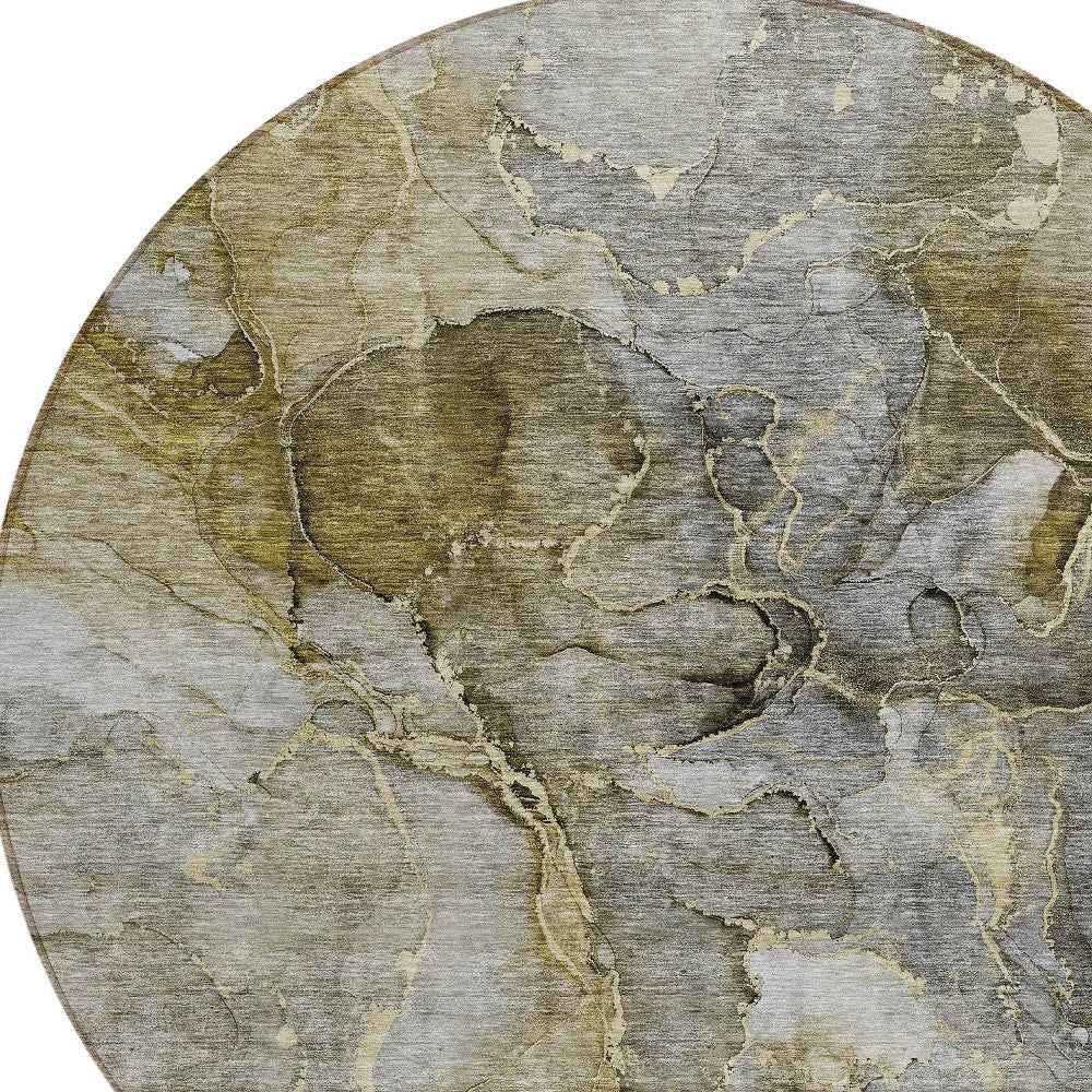 8' Taupe Brown And Gray Round Abstract Washable Indoor Outdoor Area Rug