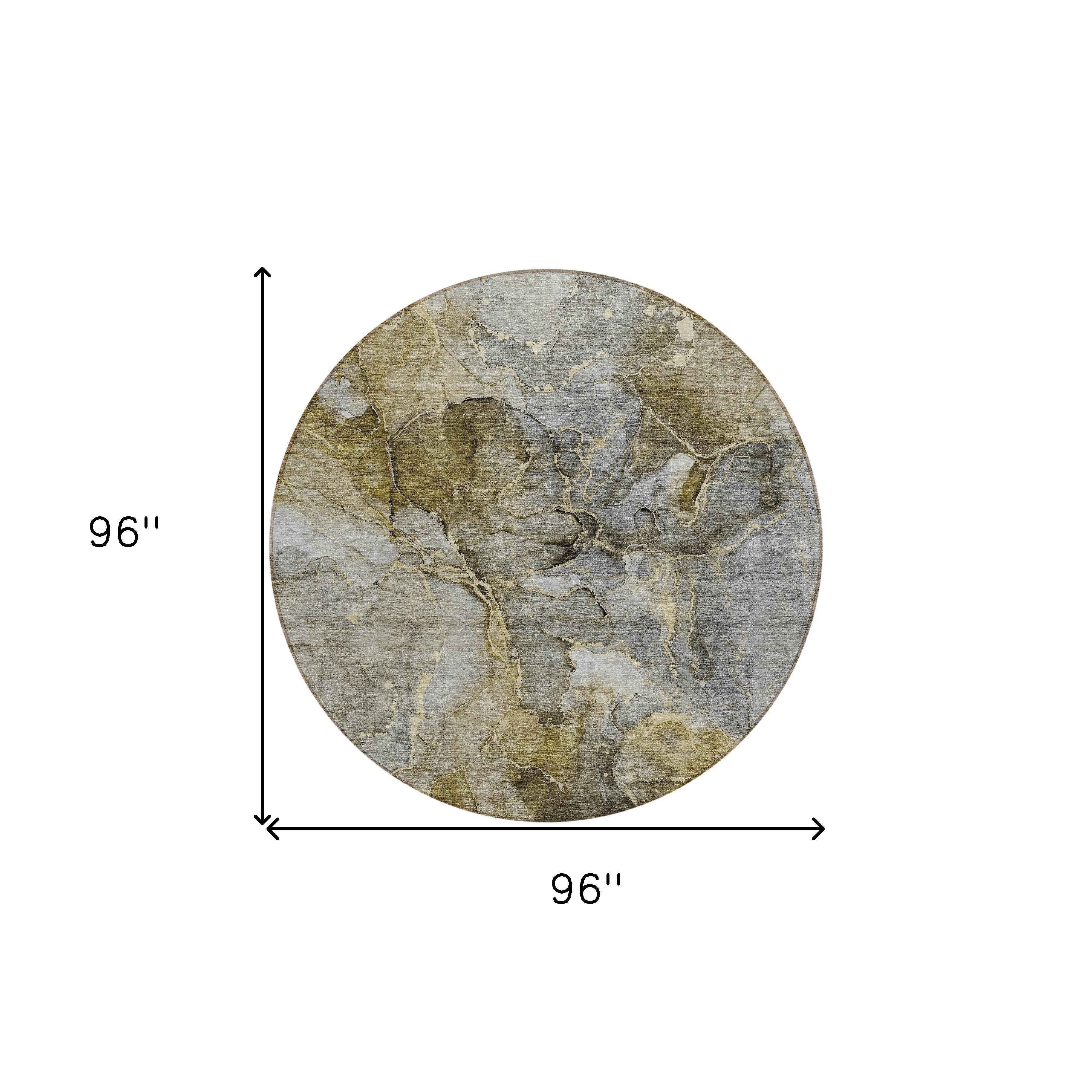 8' Taupe Brown And Gray Round Abstract Washable Indoor Outdoor Area Rug