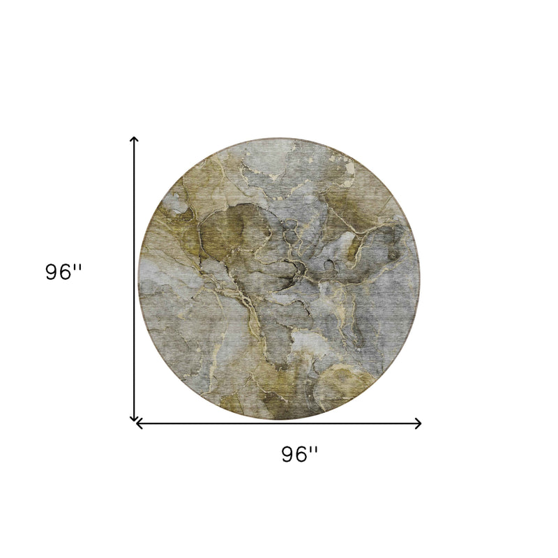 8' Taupe Brown And Gray Round Abstract Washable Indoor Outdoor Area Rug