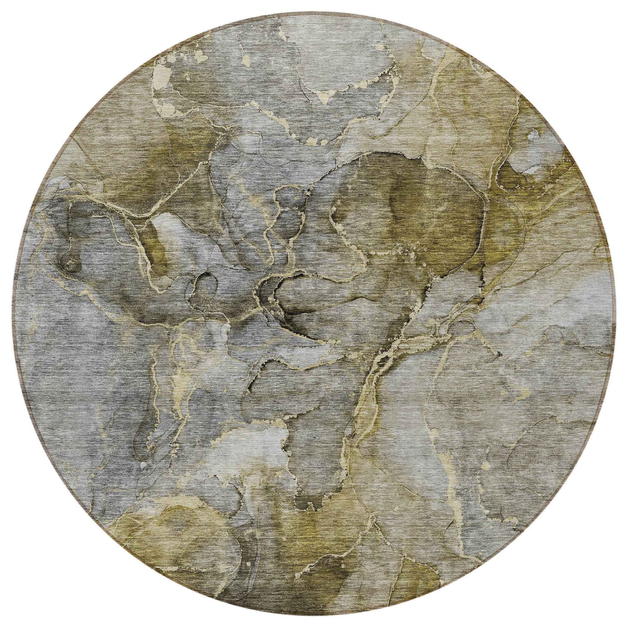 8' Taupe Brown And Gray Round Abstract Washable Indoor Outdoor Area Rug