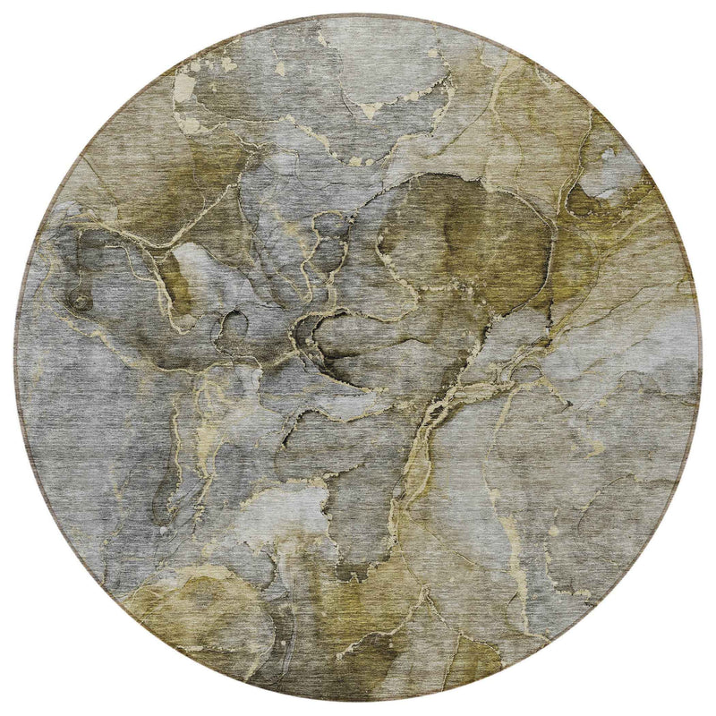 8' Taupe Brown And Gray Round Abstract Washable Indoor Outdoor Area Rug