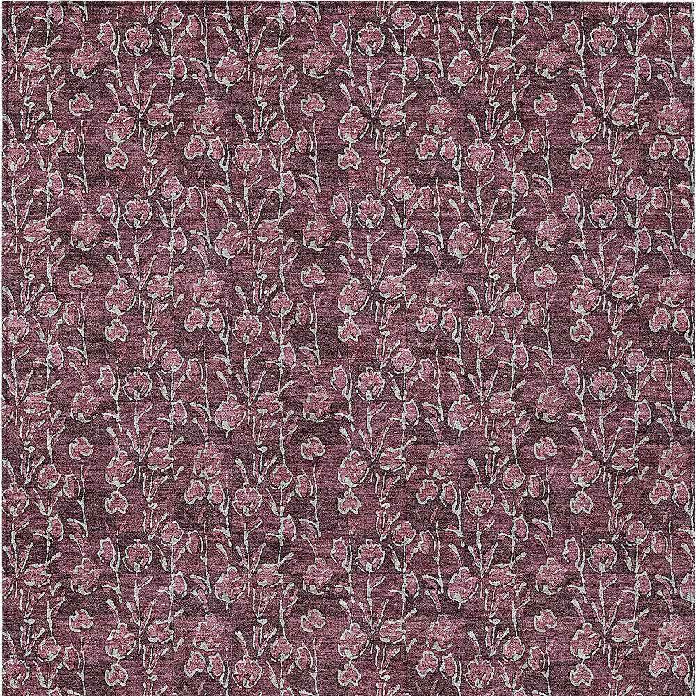 3' X 5' Merlot Mauve And Ivory Floral Washable Indoor Outdoor Area Rug