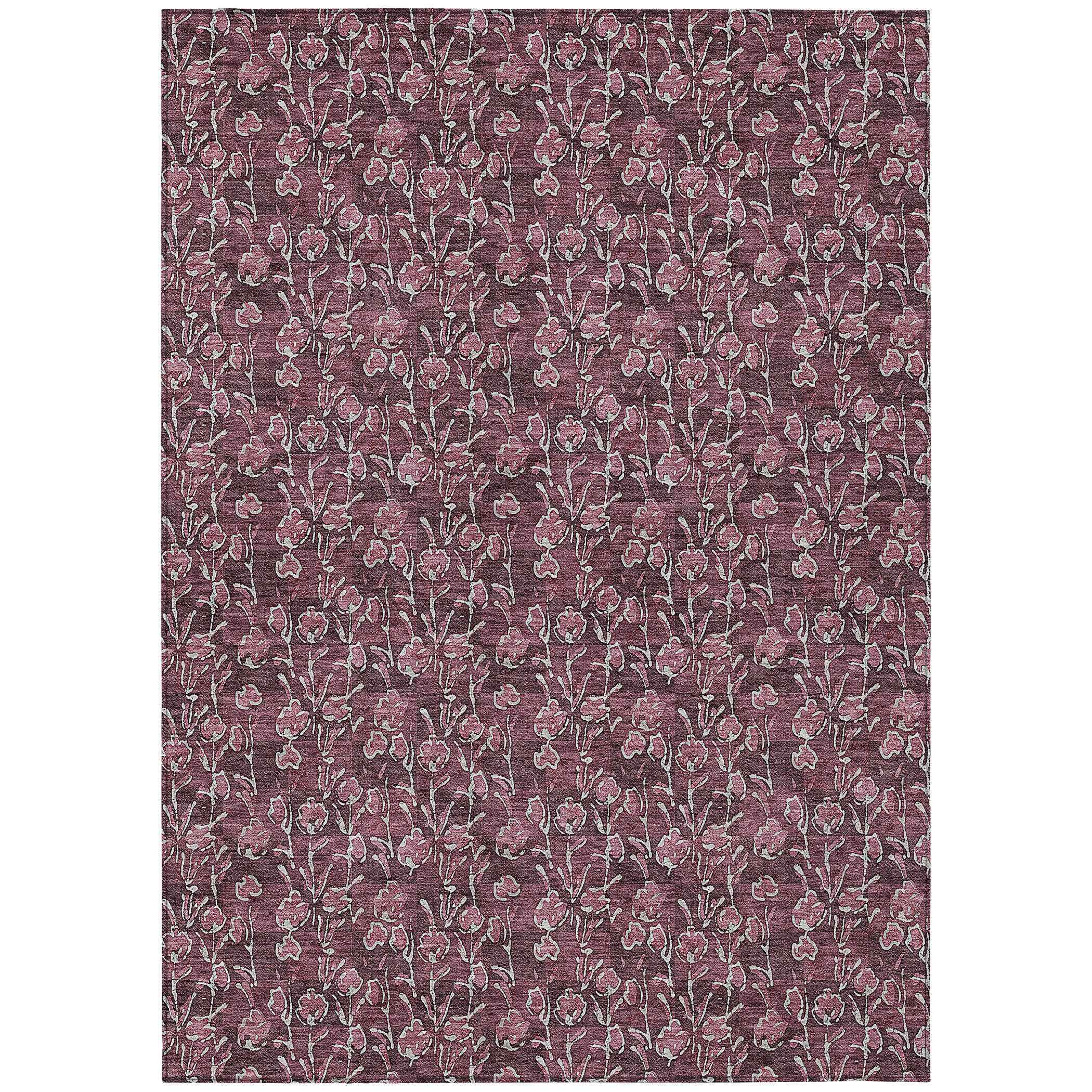 3' X 5' Merlot Mauve And Ivory Floral Washable Indoor Outdoor Area Rug