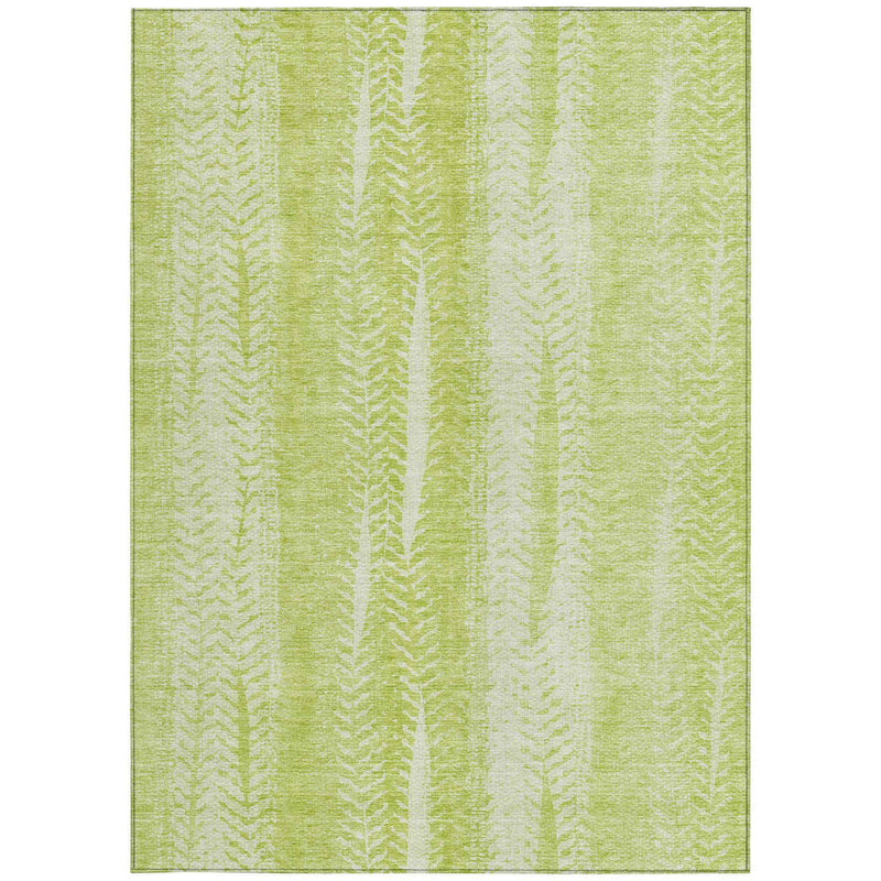 9' X 12' Artichoke Green And Ivory Botanical Leaves Washable Indoor Outdoor Area Rug