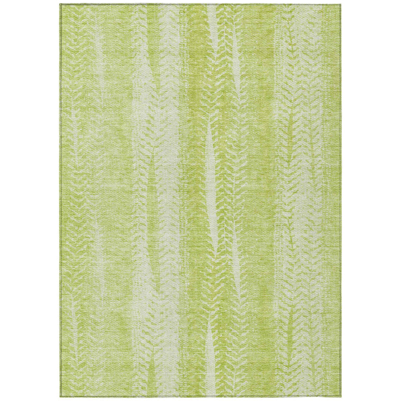 9' X 12' Artichoke Green And Ivory Botanical Leaves Washable Indoor Outdoor Area Rug