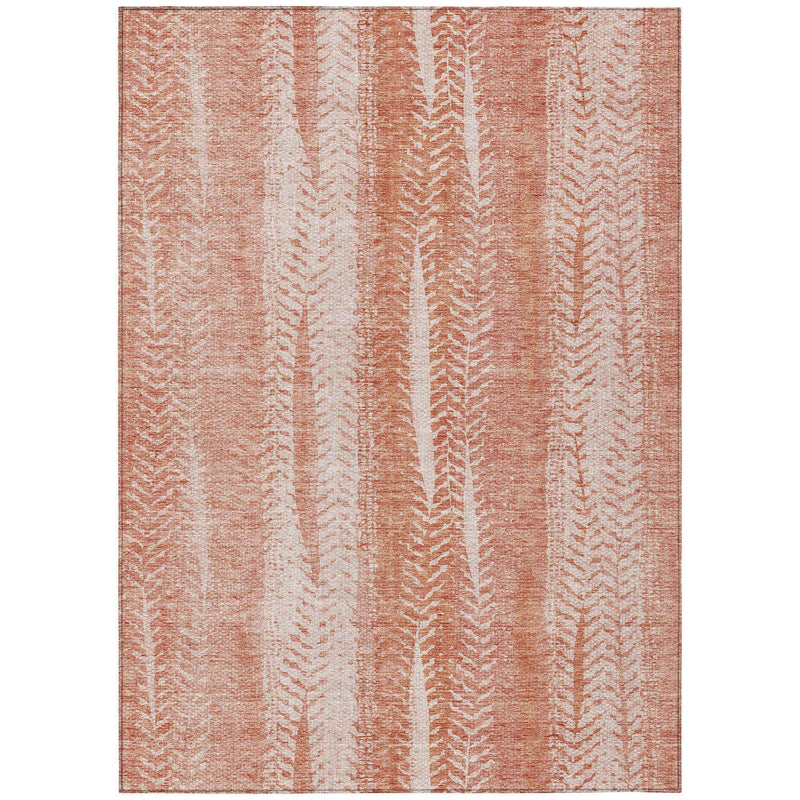 8' X 10' Orange And Salmon Botanical Leaves Washable Indoor Outdoor Area Rug