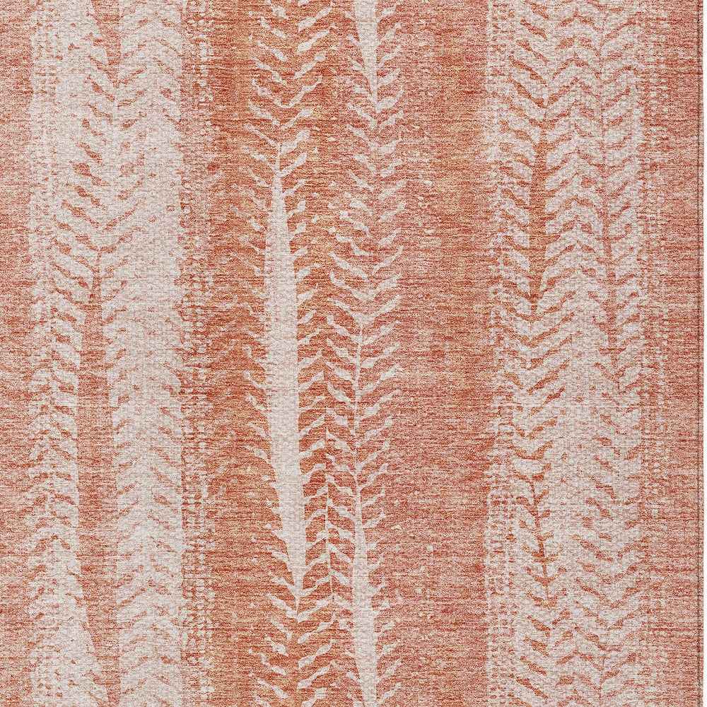 8' X 10' Orange And Salmon Botanical Leaves Washable Indoor Outdoor Area Rug
