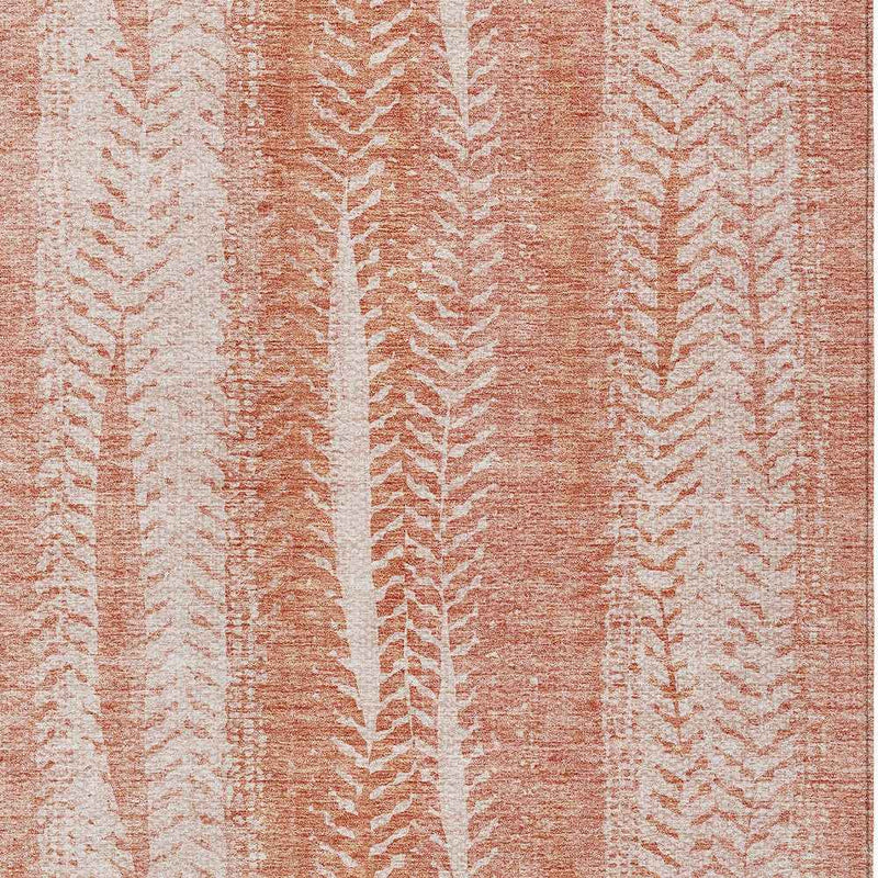 8' X 10' Orange And Salmon Botanical Leaves Washable Indoor Outdoor Area Rug