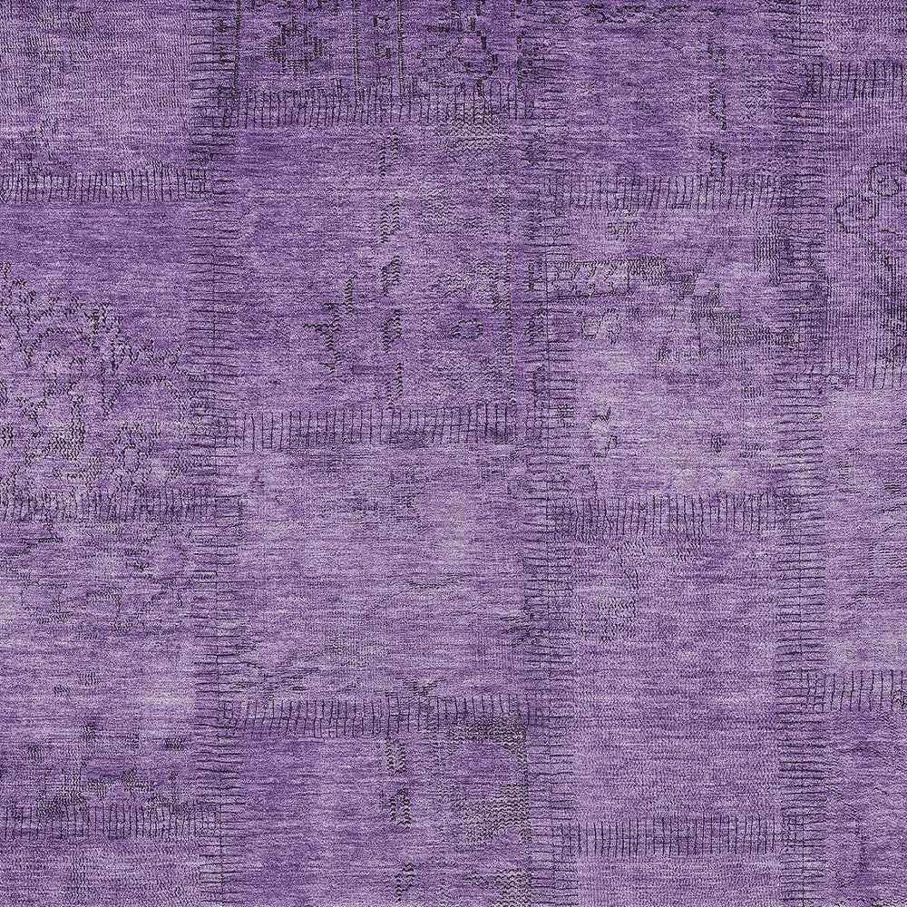 8' X 10' Purple Eggplant And Gray Patchwork Washable Indoor Outdoor Area Rug