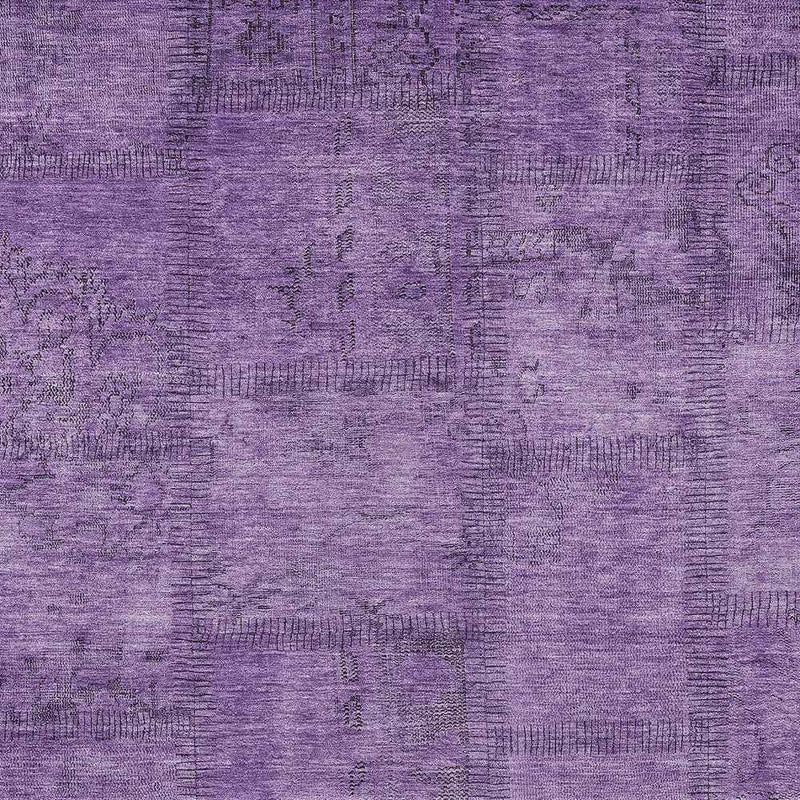 8' X 10' Purple Eggplant And Gray Patchwork Washable Indoor Outdoor Area Rug