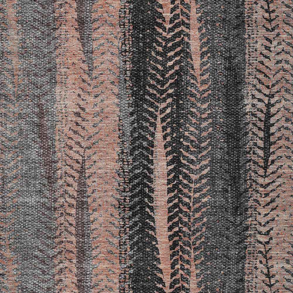 8' X 10' Blue Charcoal And Copper Botanical Leaves Washable Indoor Outdoor Area Rug