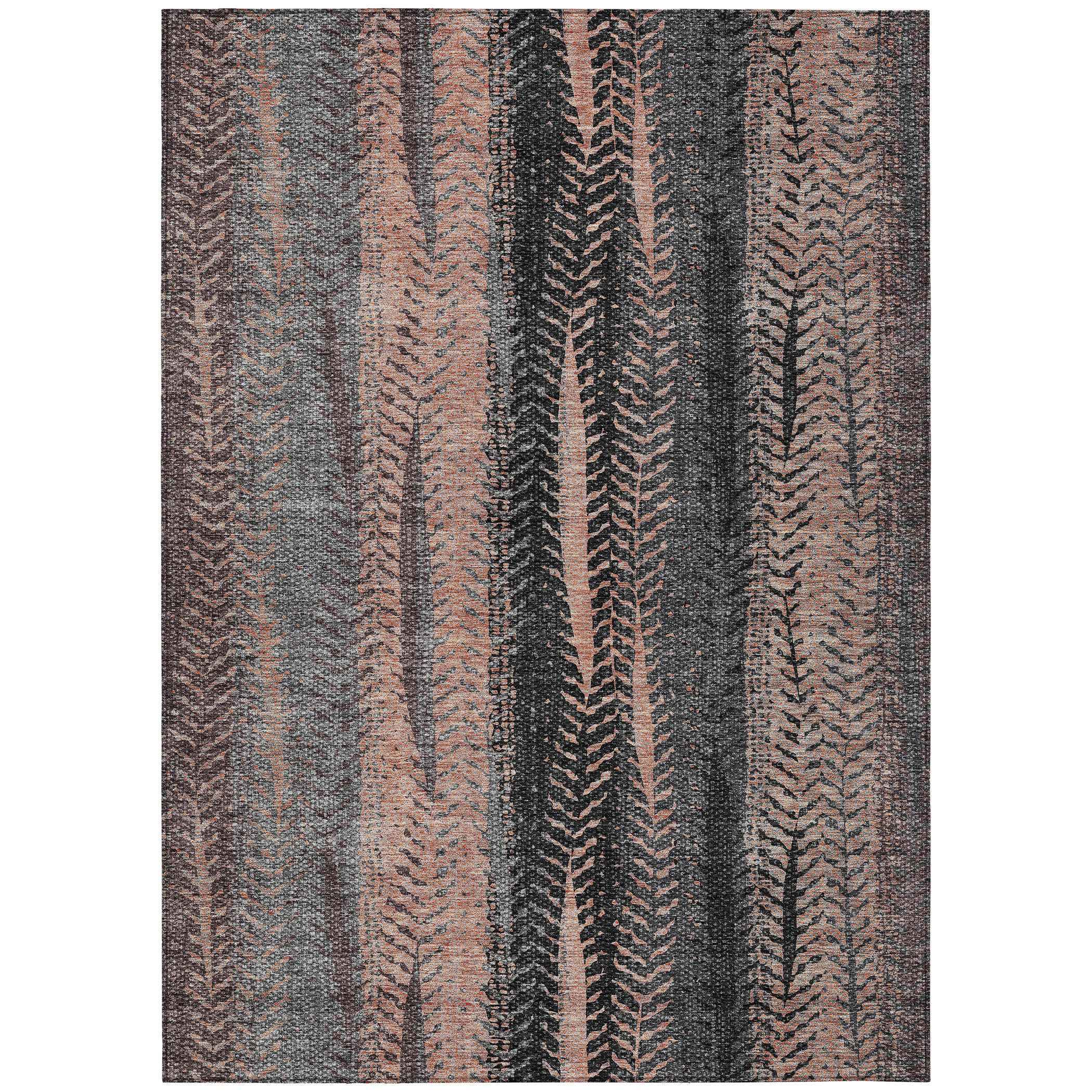 8' X 10' Blue Charcoal And Copper Botanical Leaves Washable Indoor Outdoor Area Rug