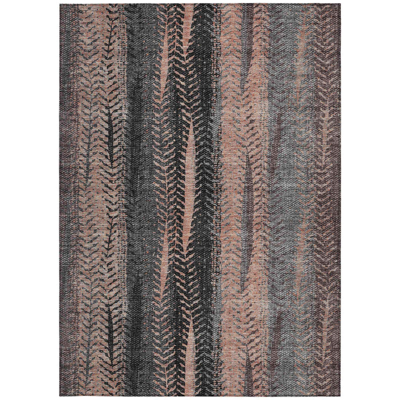 8' X 10' Blue Charcoal And Copper Botanical Leaves Washable Indoor Outdoor Area Rug