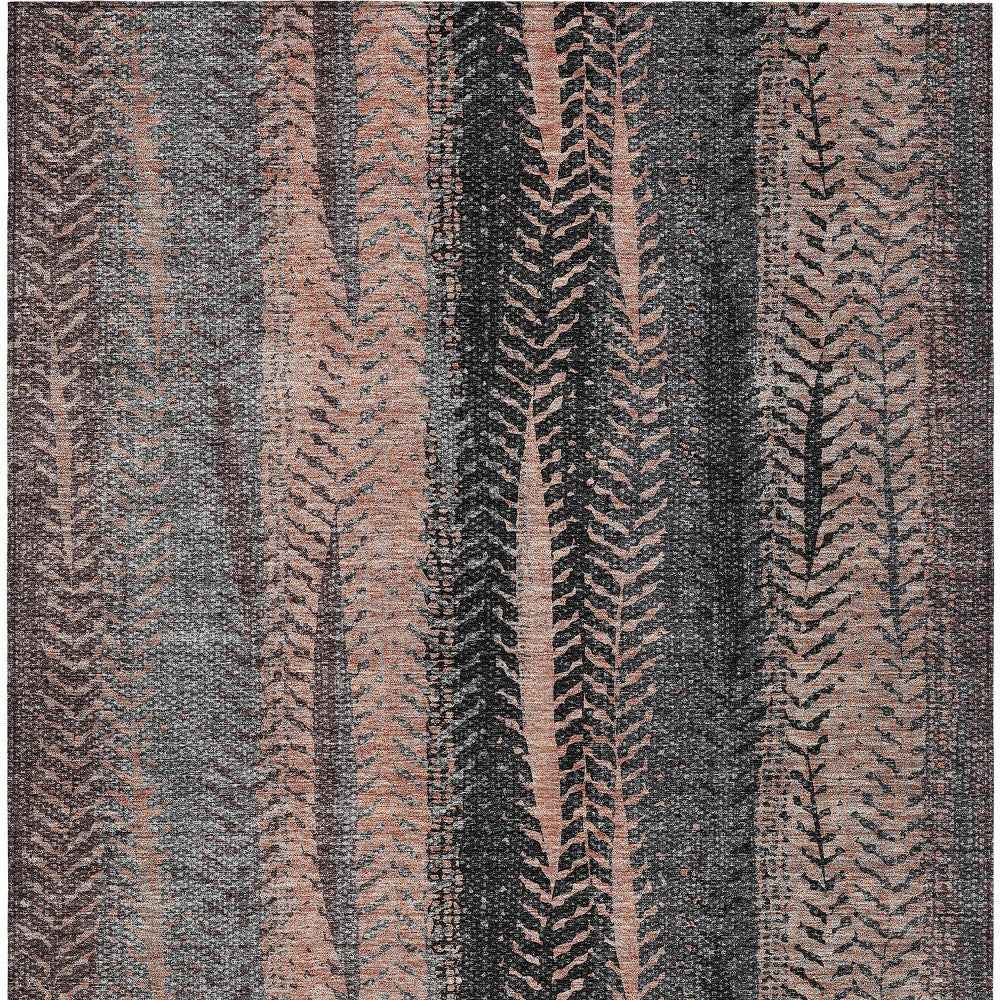 5' X 8' Blue Charcoal And Copper Botanical Leaves Washable Indoor Outdoor Area Rug
