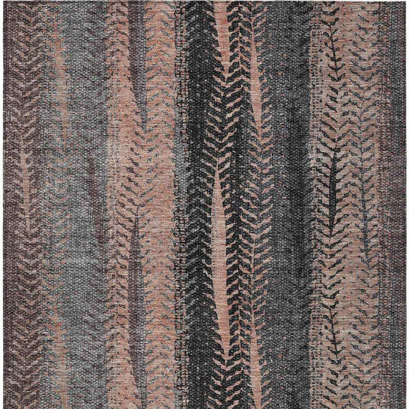 5' X 8' Blue Charcoal And Copper Botanical Leaves Washable Indoor Outdoor Area Rug