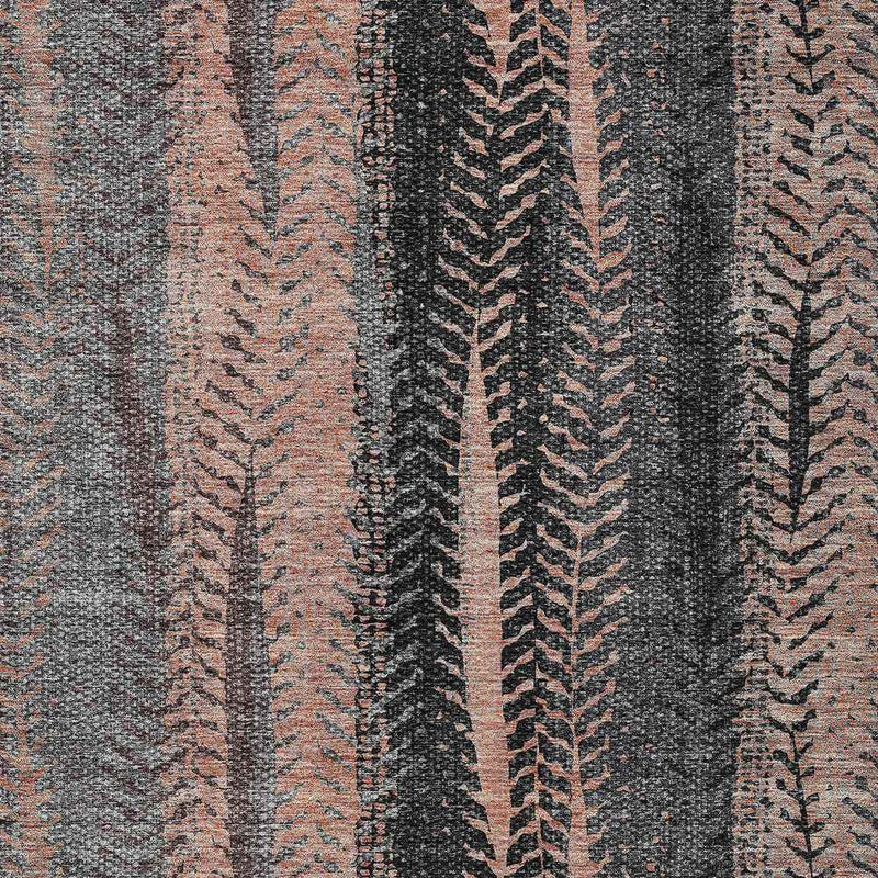 5' X 8' Blue Charcoal And Copper Botanical Leaves Washable Indoor Outdoor Area Rug