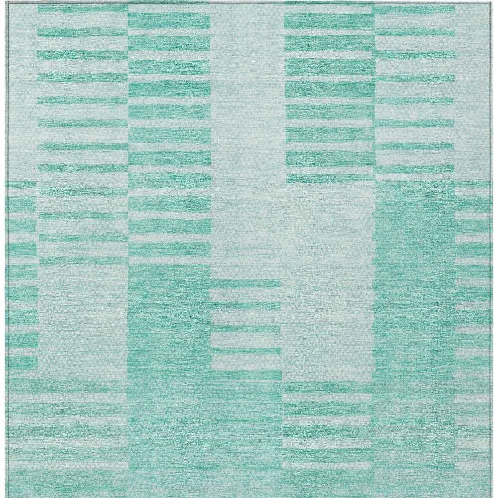 5' X 8' Teal Blue Aqua And Ivory Striped Washable Indoor Outdoor Area Rug