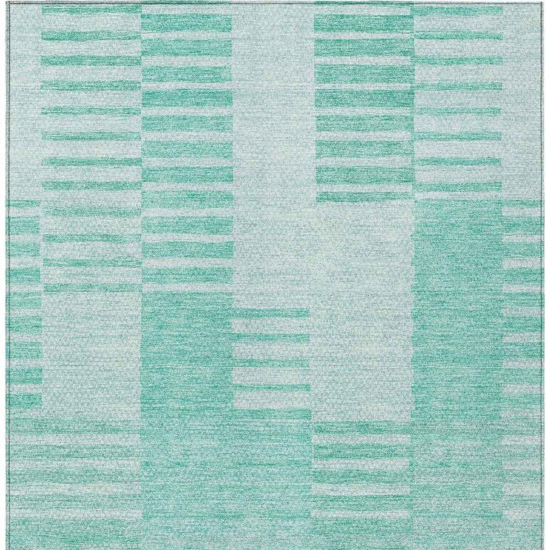 5' X 8' Teal Blue Aqua And Ivory Striped Washable Indoor Outdoor Area Rug