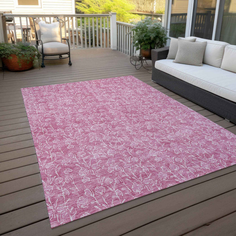 9' X 12' Blush And Ivory Floral Washable Indoor Outdoor Area Rug