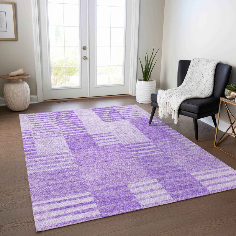 3' X 5' Lavender And Purple Striped Washable Indoor Outdoor Area Rug