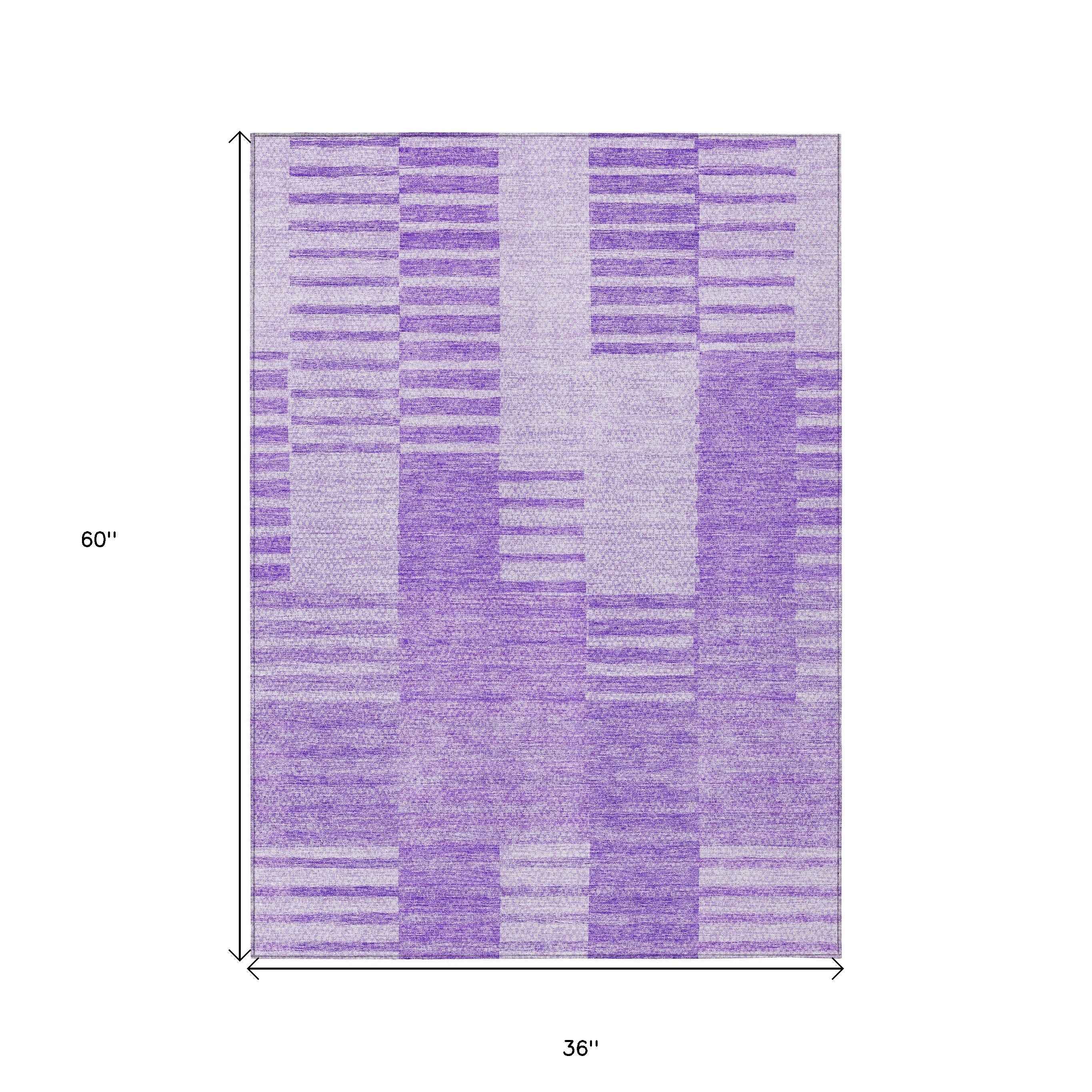 3' X 5' Lavender And Purple Striped Washable Indoor Outdoor Area Rug