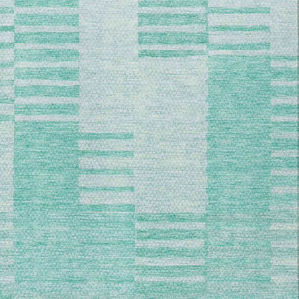 5' X 8' Teal Blue Aqua And Ivory Striped Washable Indoor Outdoor Area Rug