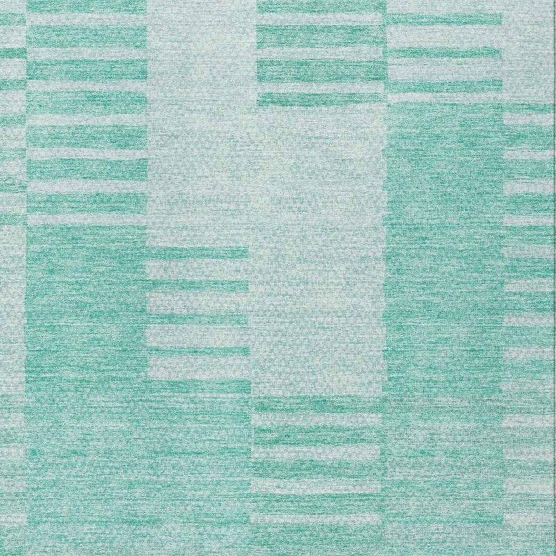 5' X 8' Teal Blue Aqua And Ivory Striped Washable Indoor Outdoor Area Rug