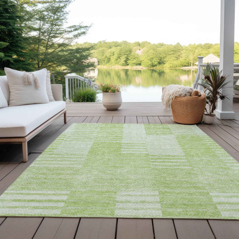 9' X 12' Artichoke Green And Mint Green Striped Washable Indoor Outdoor Area Rug