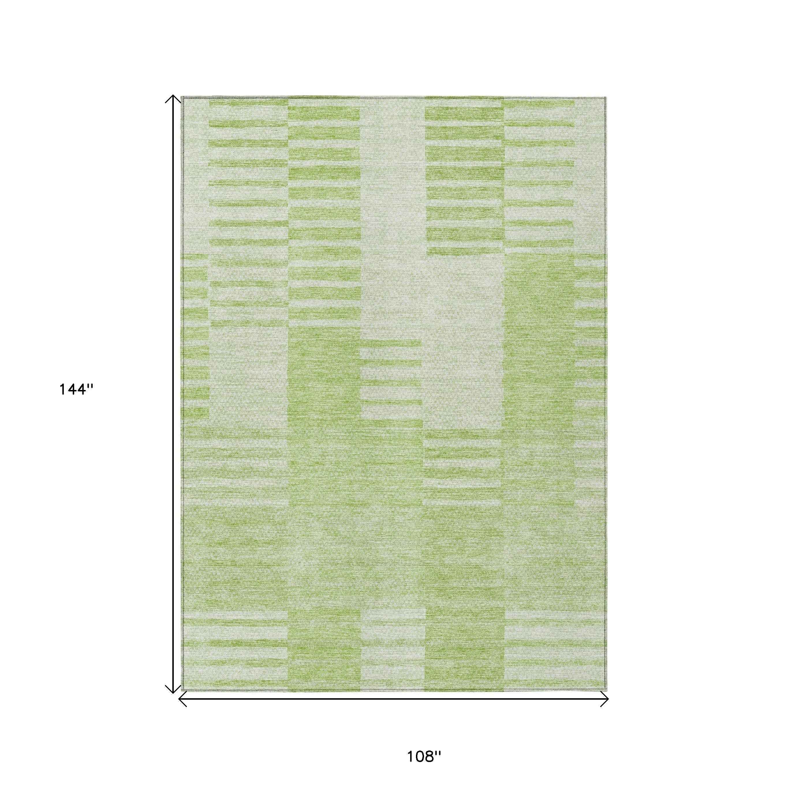 9' X 12' Artichoke Green And Mint Green Striped Washable Indoor Outdoor Area Rug
