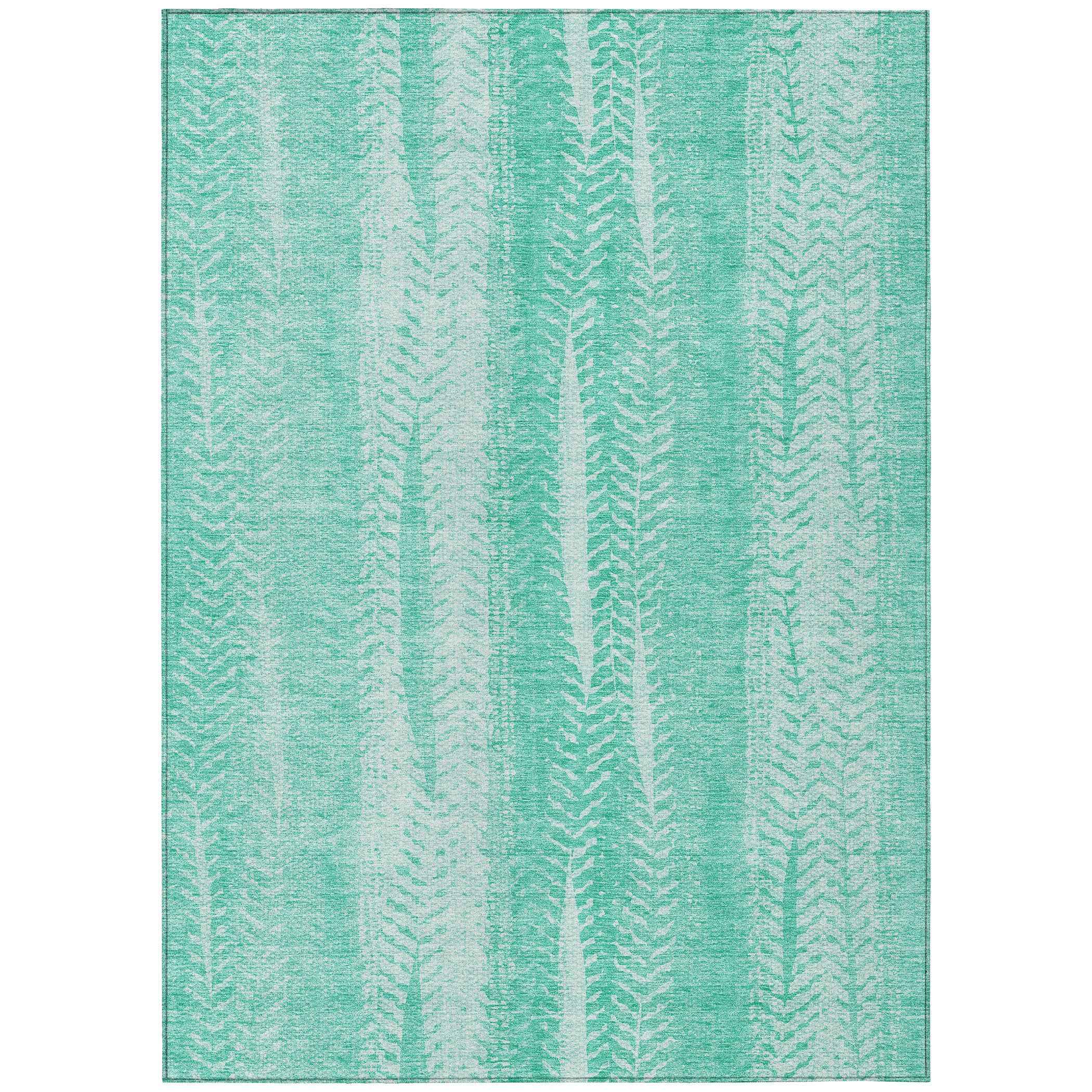 3' X 5' Aqua Teal Blue And Ivory Botanical Leaves Washable Indoor Outdoor Area Rug