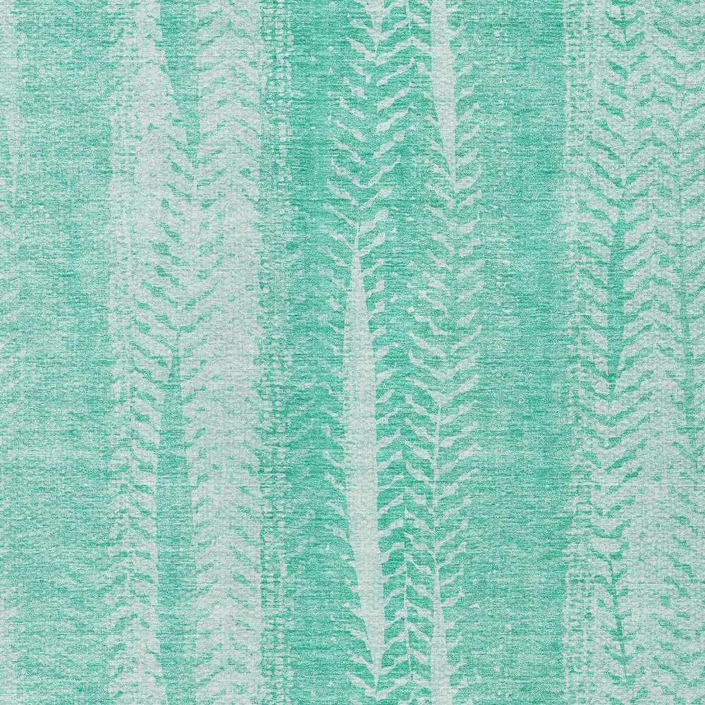 3' X 5' Aqua Teal Blue And Ivory Botanical Leaves Washable Indoor Outdoor Area Rug